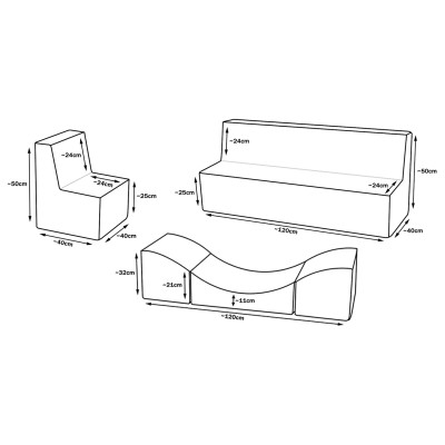 Conjunto de muebles para niños: 2x sillón + sofá + sofá-cama Conjunto de muebles para niños: 2x sillón + sofá + sofá-cama